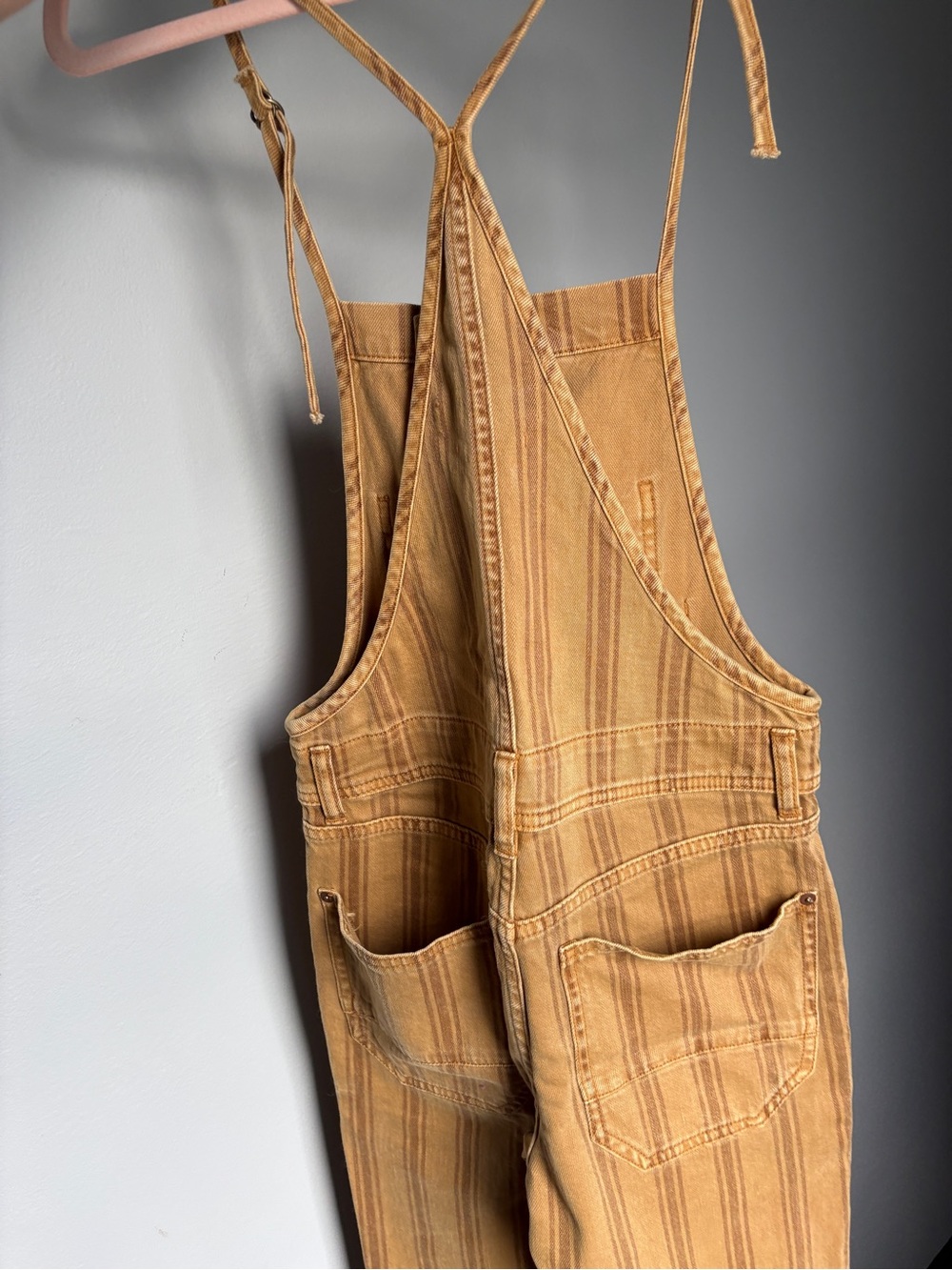 Anthropologie Pilcro Striped Camel Brown Button-Front Overalls - Picture 6 of 14